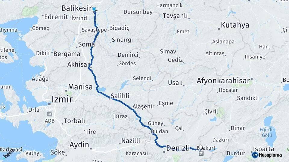 Balıkesir Çardak Denizli Arası Kaç Km - Yol Haritası