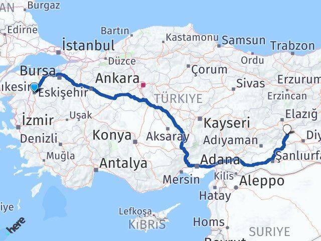 Balıkesir Çermik Diyarbakır Arası Kaç Km - Yol Haritası
