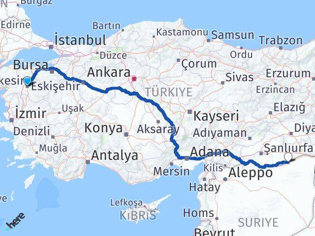 Balıkesir Ceylanpınar Şanlıurfa Arası Kaç Km - Yol Haritası