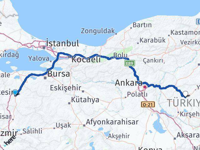 Balıkesir Çiçekdağı Kırşehir Arası Kaç Km - Yol Haritası