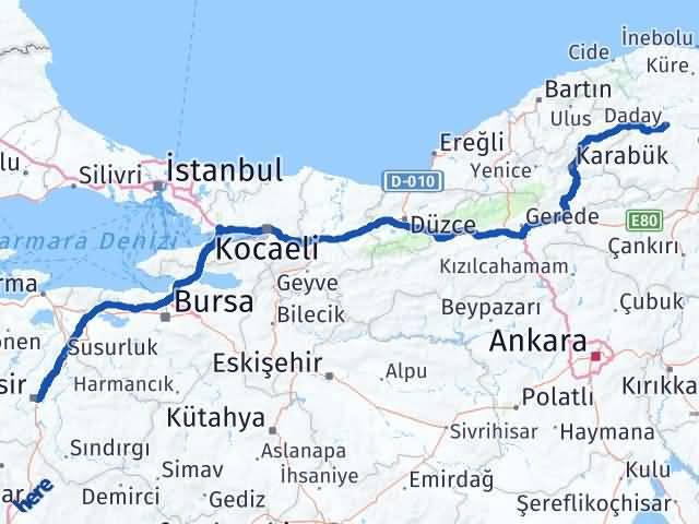 Balıkesir Daday Kastamonu Arası Kaç Km - Yol Haritası