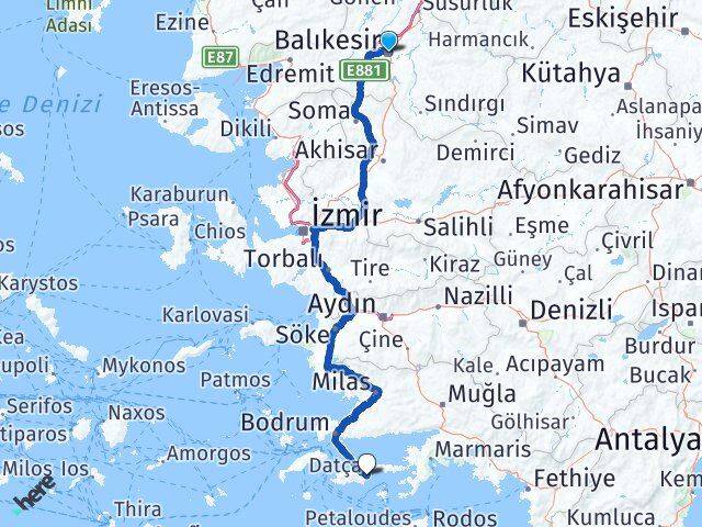 Balıkesir Datça Muğla Arası Kaç Km - Yol Haritası