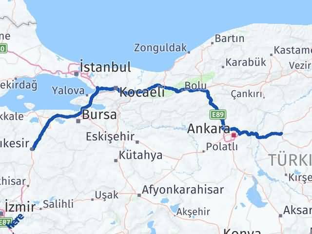 Balıkesir Delice Kırıkkale Arası Kaç Km - Yol Haritası