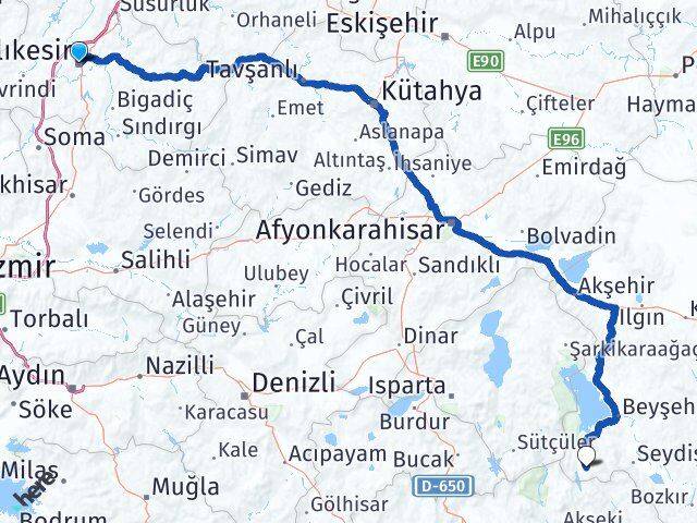Balıkesir Derebucak Konya Arası Kaç Km - Yol Haritası