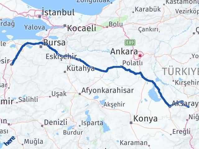 Balıkesir Derinkuyu Nevşehir Arası Kaç Km - Yol Haritası