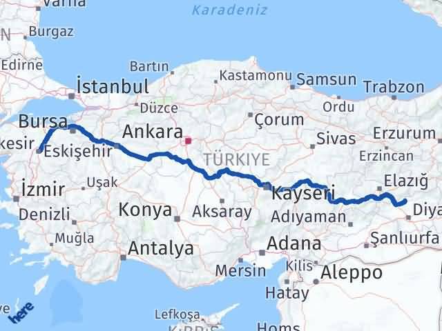 Balıkesir Dicle Diyarbakır Arası Kaç Km - Yol Haritası