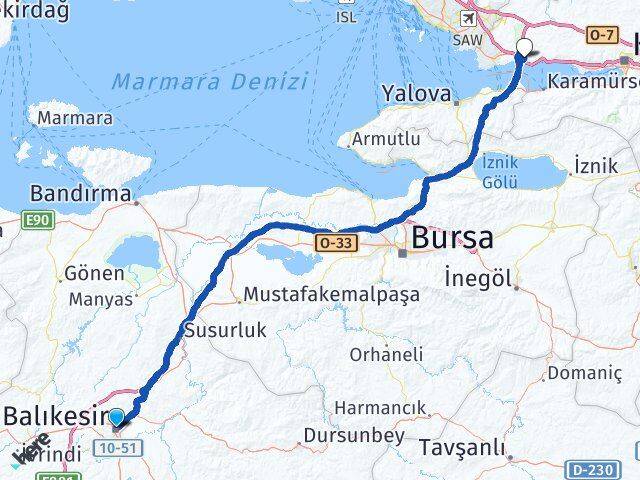 Balıkesir Dilovası Kocaeli Arası Kaç Km - Yol Haritası