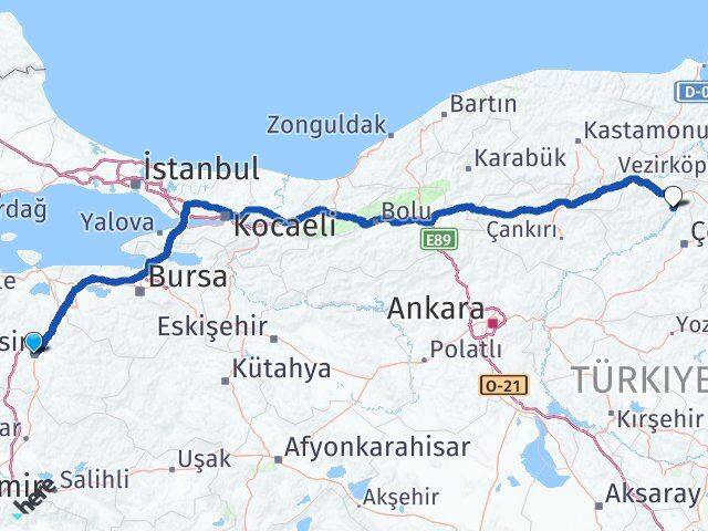 Balıkesir Dodurga Çorum Arası Kaç Km - Yol Haritası