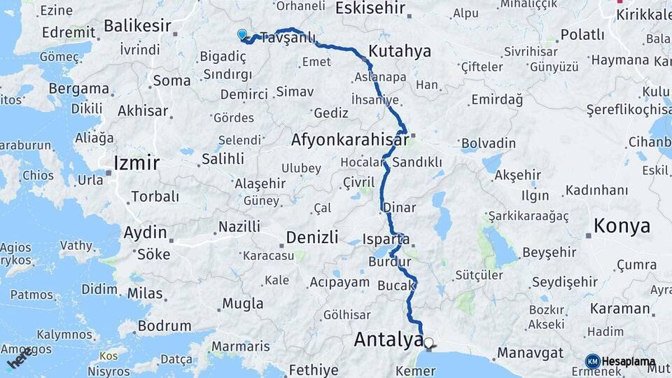 Balıkesir Dursunbey Antalya Arası Kaç Km - Yol Haritası