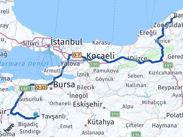 Balıkesir Dursunbey Bartın Arası Kaç Km - Yol Haritası