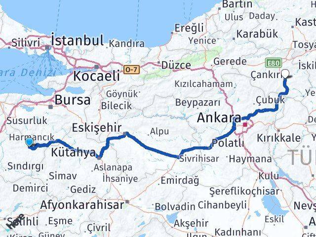 Balıkesir Dursunbey Çankırı Arası Kaç Km - Yol Haritası