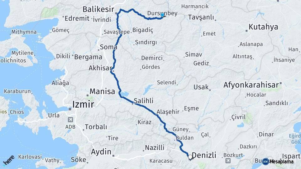 Balıkesir Dursunbey Denizli Arası Kaç Km - Yol Haritası