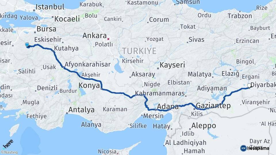 Balıkesir Dursunbey Diyarbakır Arası Kaç Km - Yol Haritası