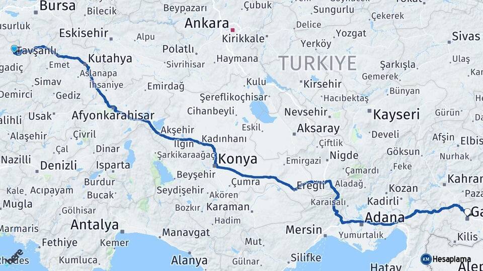 Balıkesir Dursunbey Gaziantep Arası Kaç Km - Yol Haritası