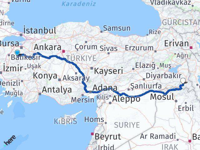 Balıkesir Dursunbey Hakkari Arası Kaç Km - Yol Haritası