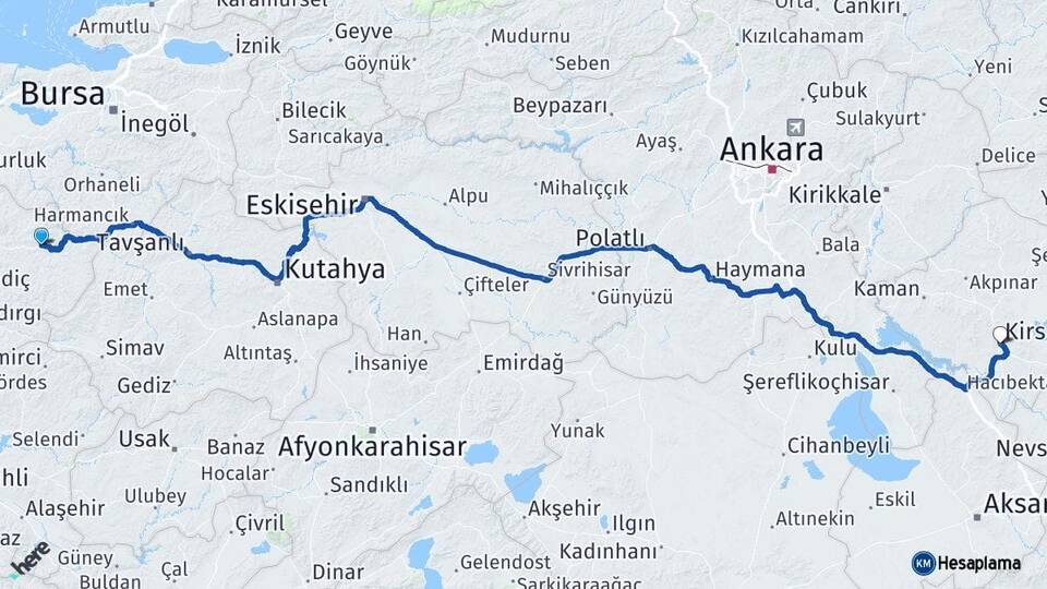 Balıkesir Dursunbey Kırşehir Arası Kaç Km - Yol Haritası