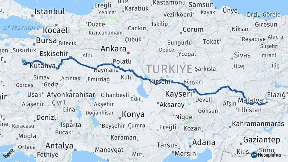 Balıkesir Dursunbey Malatya Arası Kaç Km - Yol Haritası