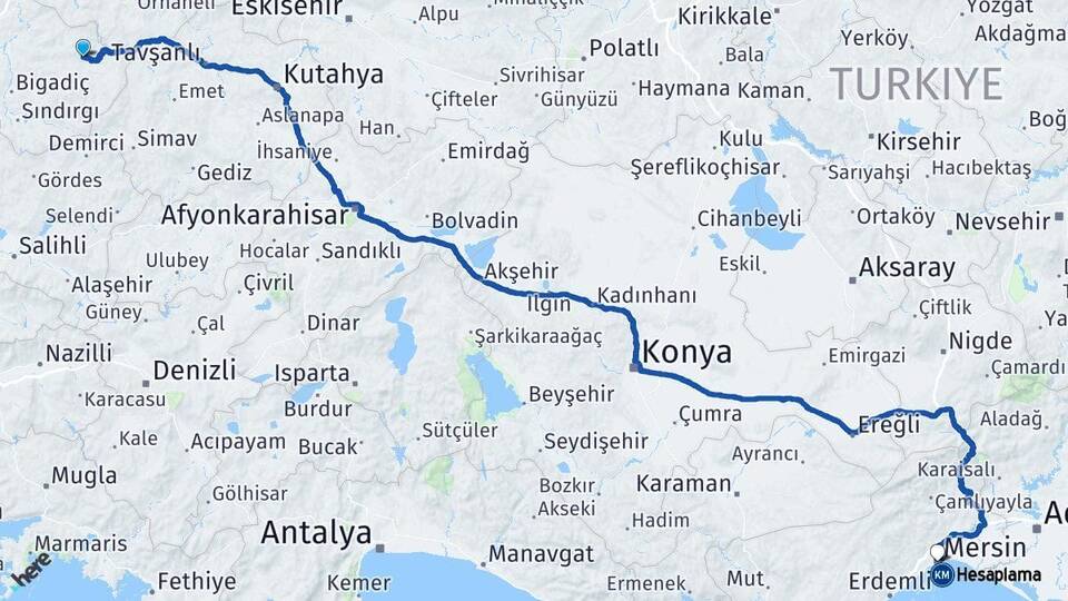 Balıkesir Dursunbey Mersin Arası Kaç Km - Yol Haritası