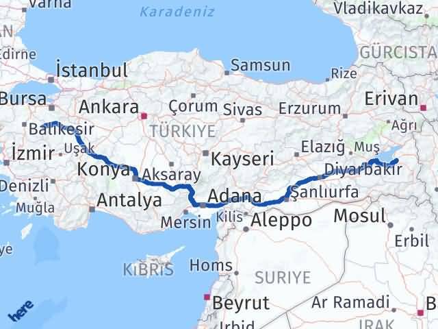 Balıkesir Dursunbey Van Arası Kaç Km - Yol Haritası
