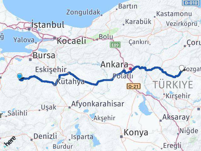 Balıkesir Dursunbey Yozgat Arası Kaç Km - Yol Haritası