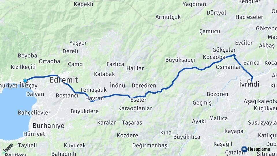 Balıkesir Edremit Akçay İvrindi Arası Kaç Km - Yol Haritası