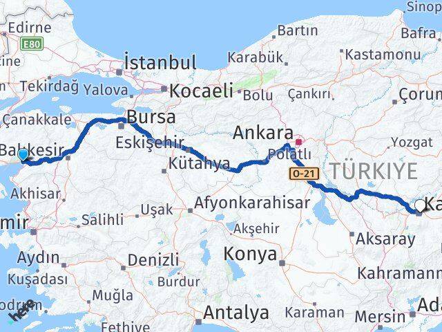 Balıkesir Edremit Akçay Kayseri Arası Kaç Km - Yol Haritası