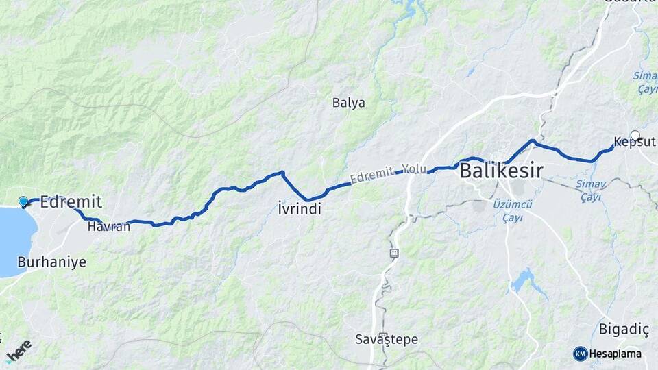 Balıkesir Edremit Akçay Kepsut Arası Kaç Km - Yol Haritası
