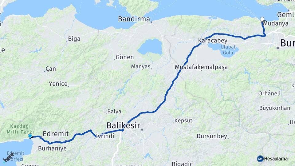Balıkesir Edremit Akçay Mudanya Bursa Arası Kaç Km - Yol Haritası