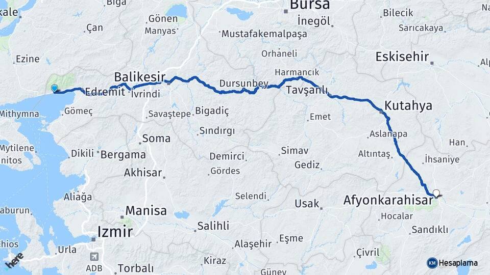 Balıkesir Edremit Altınoluk Afyonkarahisar Arası Kaç Km - Yol Haritası