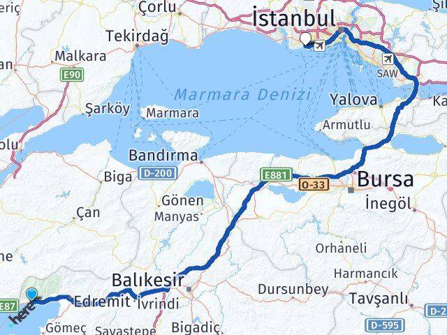 Balıkesir Edremit Altınoluk Avcılar İstanbul Arası Kaç Km - Yol Haritası