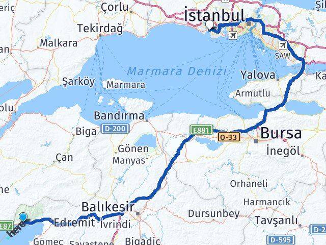 Balıkesir Edremit Altınoluk Büyükçekmece İstanbul Arası Kaç Km - Yol Haritası