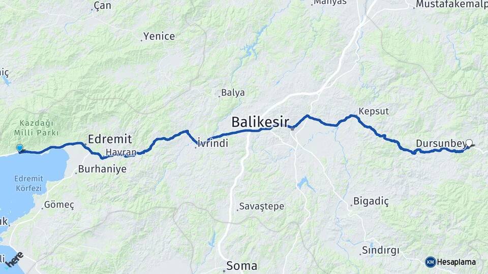 Balıkesir Edremit Altınoluk Dursunbey Arası Kaç Km - Yol Haritası
