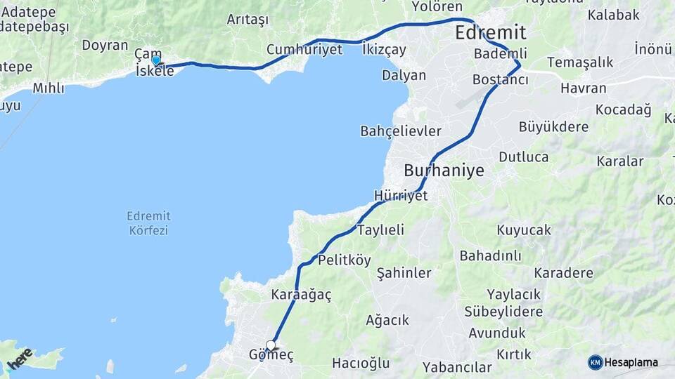 Balıkesir Edremit Altınoluk Gömeç Arası Kaç Km - Yol Haritası
