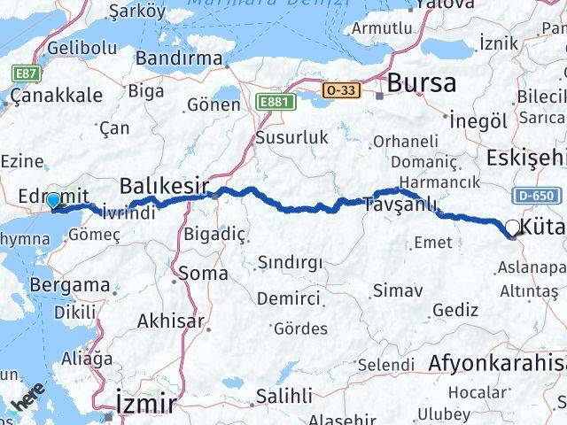 Balıkesir Edremit Altınoluk Kütahya Arası Kaç Km - Yol Haritası