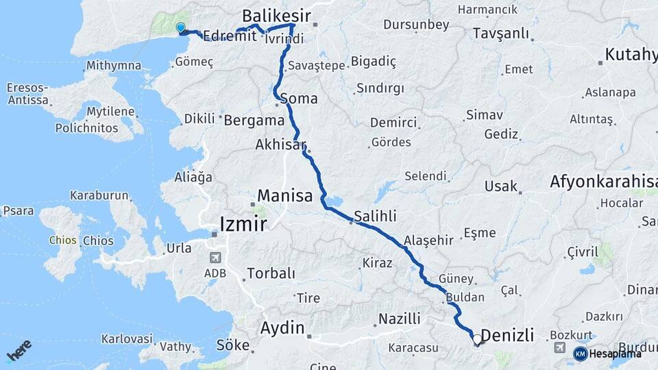 Balıkesir Edremit Güre Denizli Arası Kaç Km - Yol Haritası