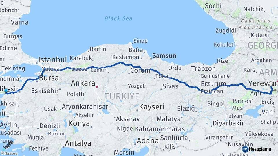 Balıkesir Edremit Iğdır Arası Kaç Km - Yol Haritası