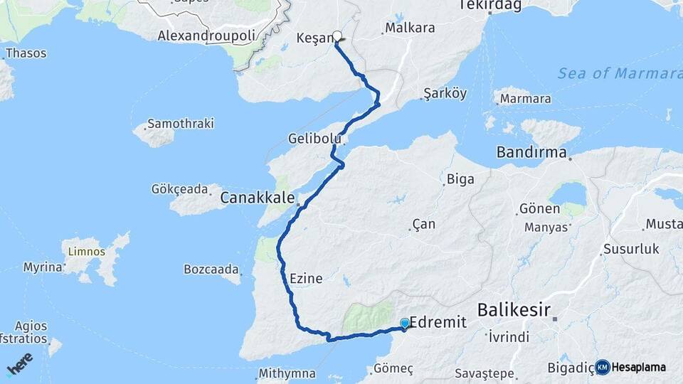Balıkesir Edremit Keşan Edirne Arası Kaç Km - Yol Haritası