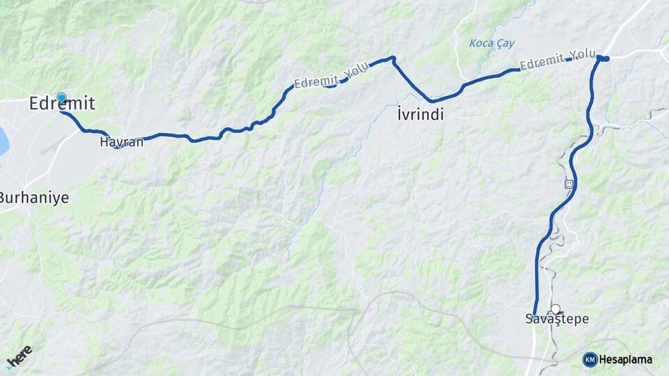 Balıkesir Edremit Savaştepe Arası Kaç Km - Yol Haritası