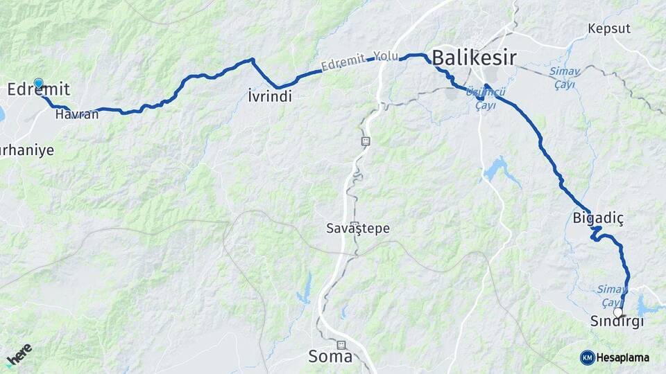 Balıkesir Edremit Sındırgı Arası Kaç Km - Yol Haritası
