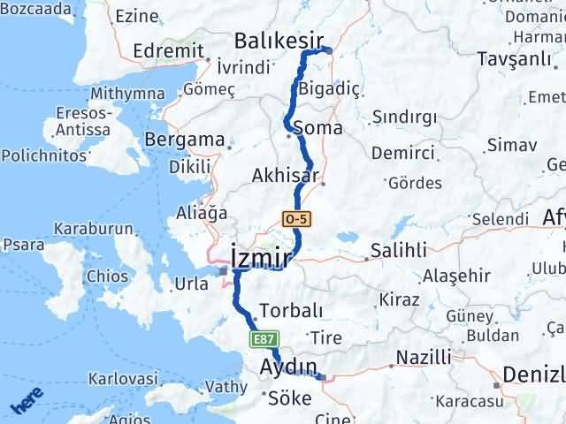 Balıkesir Efeler Aydın Arası Kaç Km - Yol Haritası