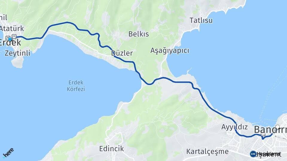Balıkesir Erdek Bandırma Arası Kaç Km - Yol Haritası
