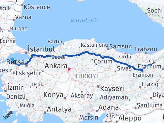 Balıkesir Erdek Bayburt Arası Kaç Km - Yol Haritası