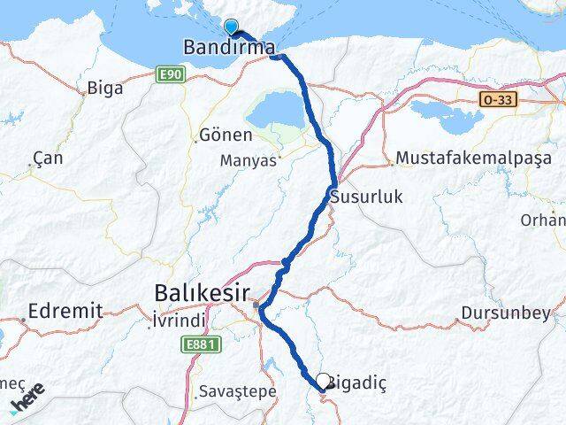 Balıkesir Erdek Bigadiç Arası Kaç Km - Yol Haritası