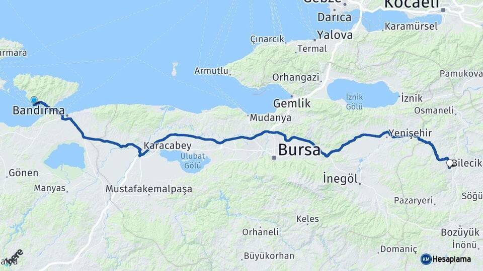 Balıkesir Erdek Bilecik Arası Kaç Km - Yol Haritası