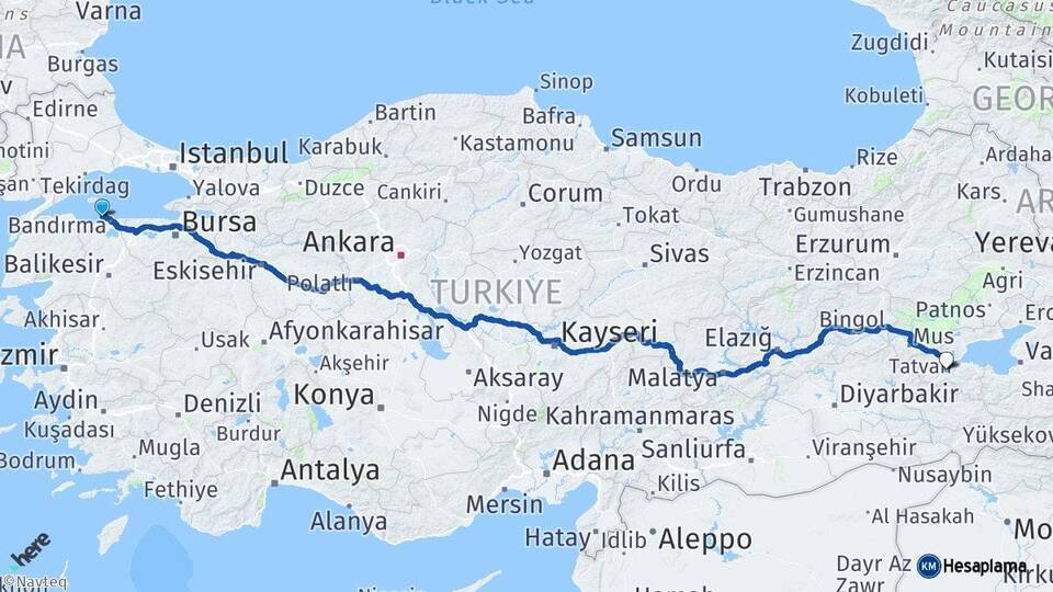 Balıkesir Erdek Bitlis Arası Kaç Km - Yol Haritası