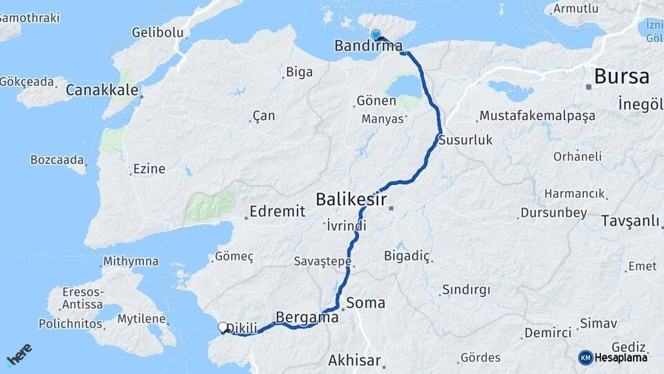 Balıkesir Erdek Dikili İzmir Arası Kaç Km - Yol Haritası
