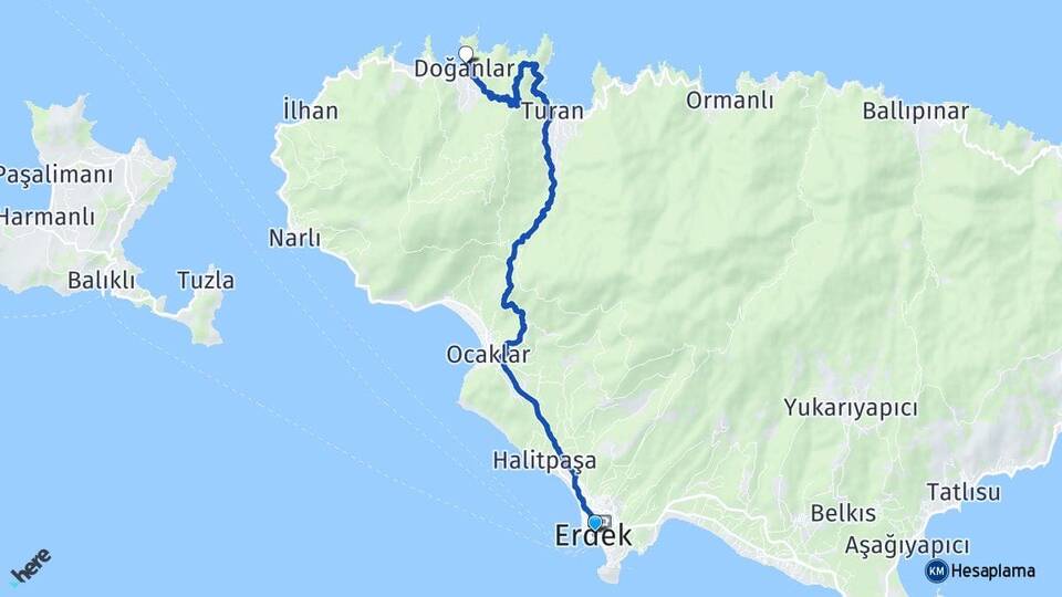Balıkesir Erdek Doğanlar Erdek Arası Kaç Km - Yol Haritası