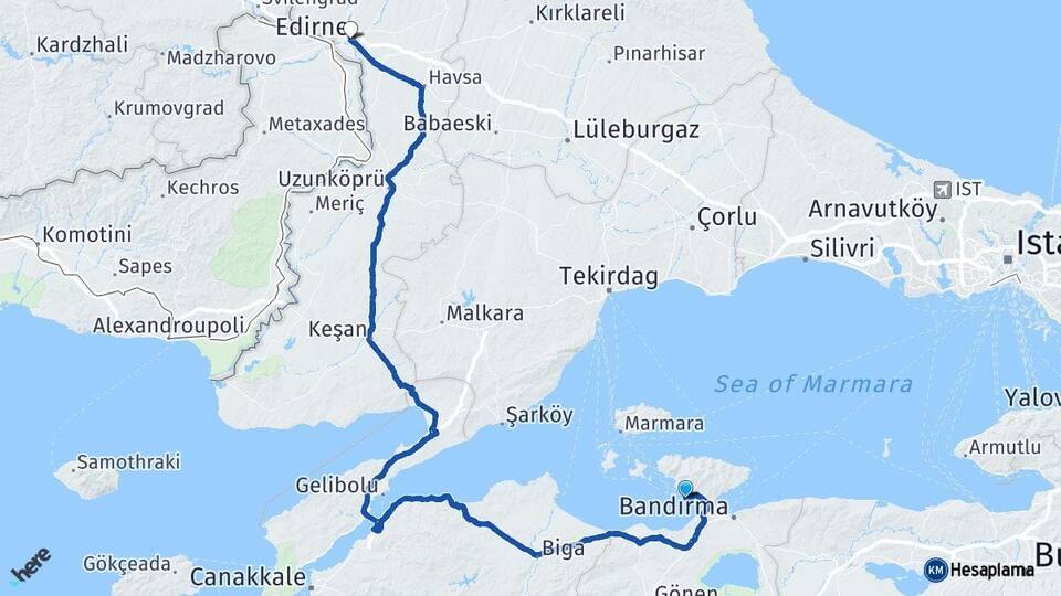 Balıkesir Erdek Edirne Arası Kaç Km - Yol Haritası