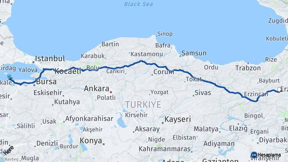 Balıkesir Erdek Erzurum Arası Kaç Km - Yol Haritası