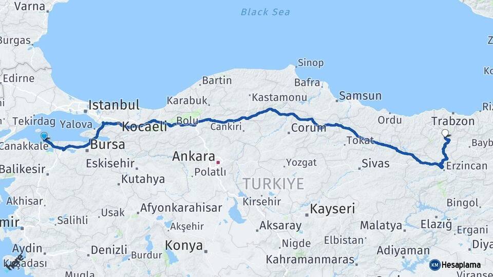 Balıkesir Erdek Gümüşhane Arası Kaç Km - Yol Haritası